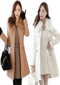 Woman Coat Outerwear Winter 2015 Korean Womens Thick Woolen Coat Fur Collar Double Breasted Slim Long Wool Trench Winter Coats for9542609