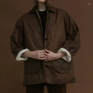 Kvinnorjackor 2024 Autumn Vintage Brown Top Single Breasted Long Sleeve Jacket Women Coat