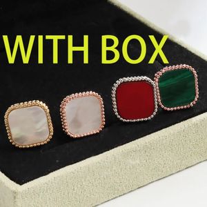 With box Clover Earring Four Leaf Clover Charm Designer Studs Earrings Mother-of-Pearl Plated 18K Gold Studs Agate for Women wedding Jewelry gift