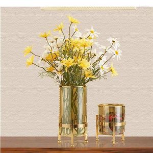 Vasos vaso de vidro transparente arranjo de flores de metal rack de metal hidroponia decoração de artesanato retro casa