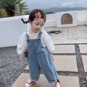 Kid 2021 Girls Spring and Autumn Clothing New Style Girl Casual Pants Boy Jeans Loose Denim Overalls L2405