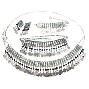 Naszyjnik Zestaw Gypsy Turkish India Choker Afgańskie kolory monety Tassel Drop Bransoletka Talia Brzuchowe Oświadczenie Buho Biżuteria