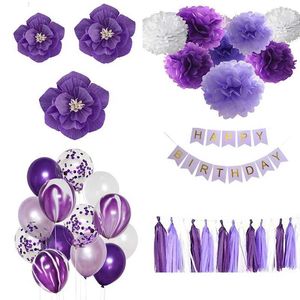 Banners Streamers Confetti Purple Happy Birthday Banner Party Decorations White Balloons Garlands Lavender Mermaid Themed d240528