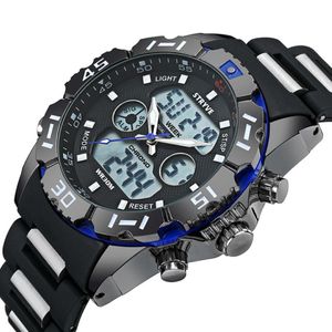 腕時計メンズウォッチスポーツシリコンデジタルデュアルディスプレイ防水クロノグラフセール2033