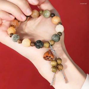 Strand tibetano buda bodhi pisncha de bracelete artesanal de lótus esculpida lótus pulseiras de madeira para homens mulheres ioga jóias de joias