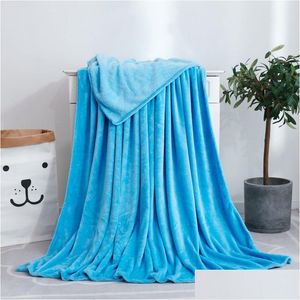 Blanket All-Match Solid Color Coral Fleece Flannel Gift Yoga Er Blankets Drop Delivery Home Garden Textiles Dh4Or