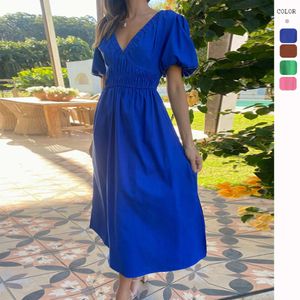 Dresses for Women's Summer New V-neck Short Sleeved Tie Up Split High Waisted Long Dress for Women