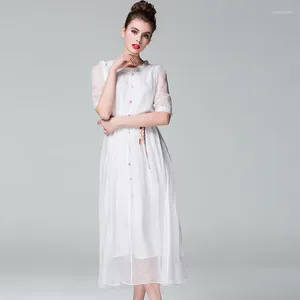 Partykleider Sommerkleid Damen echte Seidenfrauen Kleidung 2024 Korean Boho White Long Casual Elegant Vestidos 0368