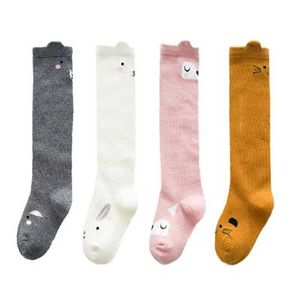 Barnstrumpor Spring Autumn Unisex Baby Boy Long Socks Fashion Cartoon Cat/Bunny/Fox Squirrel Barn Sock Knee High Cotton Kids Girl Socks D240528