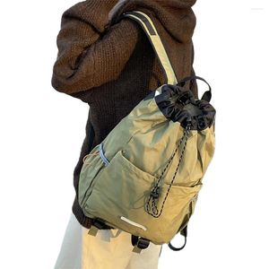 Backpack Fashion Green Drawstring Backpacks For Women Aesthetic Nylon Fabric Soft Light Weight Students Bag Travel Female
