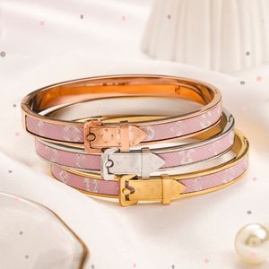 9style Design Letter Bangles Designer Bangle Pink Faux Leather Bracelet Men Womens Brand Brand Jóias Incluste Crystal 18K Gold Aço inoxidável Pulseira Cuff Loves Gifts Gifts