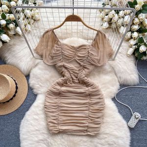 Bounce wearing design with pleats slim fit short sexy stretch mesh wrap skirt high-end nightclub dress