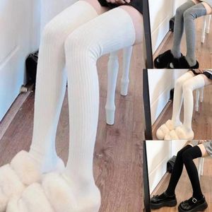 Frauen Socken Damen gerippter Strick Oberschenkel hoher langer Winter Fall Feste Farbe über knielicke hohe Stiefelstrümpfe