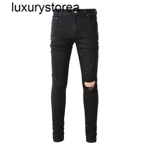 Мужские классические черные джинсы растягиваемые джинсовые отверстия разорванные тощие брюки Уличная одежда конические брюки высокое качество