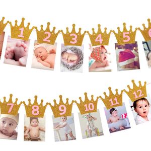 Stentieri Streners Colla Colla Colla Banner 1 ° compleanno Bandiera mensile un anno Bunting Garland Baby Shower Boy Girl First Happy Birthday Party Decorations Kids D240528