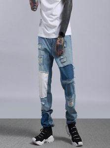 Old Patch Casual Pants Fashion Brand Men039s Wash Jeans Patching Cloth Pants Washing Holes Blue Color Hip Hop Style Trousers 217002363