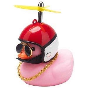 Auto rosa Gummi -Enten -Armaturenbrett, kühle Entendekorationen mit Helm und Sonnenbrille für Motorradfahrrad Kinderspielzeuggeschenke