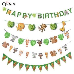 Banners Streamers Confetti Jungle Party Animal Paper Banner Wall Hanging Bunting Garland Safari Party 1st Birthday Decoration for Kids Animal Theme Decor d240528