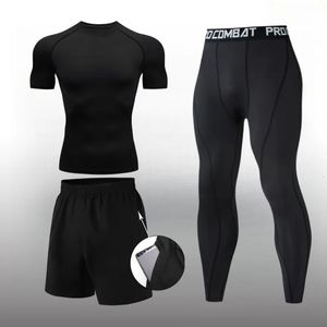 Mens Compression Training Set 3-Piece Fitness Suit Fitness Suit Outdoor Running Suit 240521