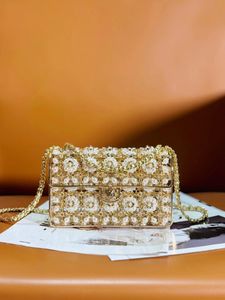 Top quality designer bag pearl metal rhinestone dinner bag woven in various arrangement and combination methods with box gold and silver color