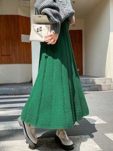 スカート秋の冬の編み女性スカート厚い長いスカート弾性ウエストルーズソリッドgrnカーキ韓国スタイルa-lineスカート女性y240528