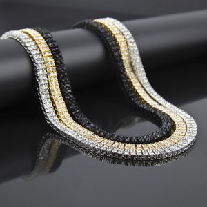 Lodowany łańcuch tenisowy 2 rzędowe naszyjniki wystawne wysokiej jakości srebrne złoto złoty kolor męski łańcuchy moda Hip Hop Bling Jewelry 307o