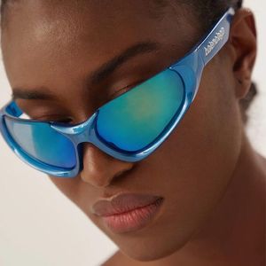Okulary przeciwsłoneczne lustrzane niebieskie owij wokół kobiet Y2K Sports Rifing Eye okulass vintage punk prostokątny okulary przeciwsłoneczne unisex 304L