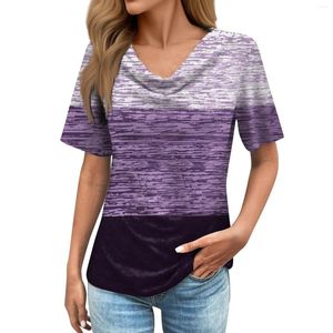 Women's T Shirts Fashion Retro Casual Pile Neck Short Sleeve Loose Print T-Shirt Woman Blouse Shop Official Store 2024