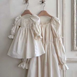 22236 Family Parent-child 2024 Spring Autumn Fashion Solid Color Girl's Dress Bubble Sleeve Princess Clothes L2405