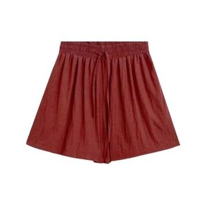Cotton Summer Loose High Maist Slim Casual Shorts för kvinnor med aprikos dragkammare lat stil a-line breda benbyxor 108
