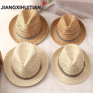 Szerokie brzegowe czapki 2021 Modna ręka Kobiety Summer Rafia Słaska Sun Hat Boho Beach Fedora Sunhat Trilby Men Panama Cap 240L