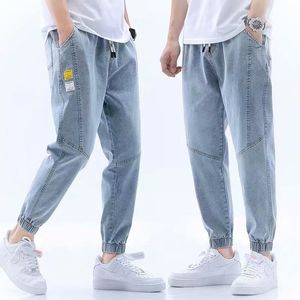 Summer Embroidery Designer Jeans Men's Drawstring Denim Pants Skinny Pencil Pants Casual Jeans Mens Womens Outwear Harem Black Blue Long Pants Blue Trousers M-5XL