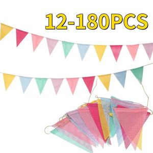 Banners Streamers Confetti 4M 12-180PCS Colorful Rainbow Pennant To Decorate Mexican Pastel Colored Pennants Hanging Child Banner Birthday Garland School d240528