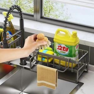 Pia de armazenamento de cozinha Plataforma de banheiro aço inoxidável rack sloone sponge touther com acessórios de tigela de filtro