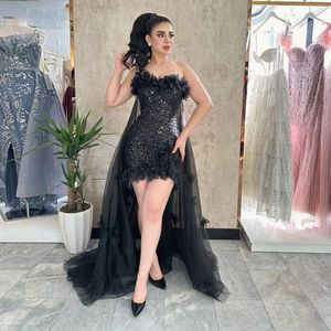 Black Sequin Short Prom Dresses with Cape Sweetheart with Handmade Flower Mini Special Occasion Dress