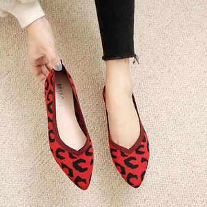 Casual Shoes Women's Fashion All-match Pointed Toe Breathable Flats Sexy Leopard Print Shallow Mouth Woven Vulcanized