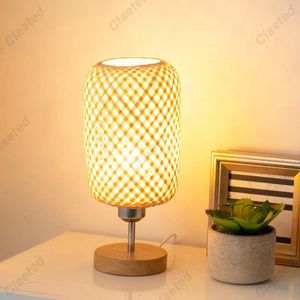 Table Lamps Medieval Style Decorative Desk Lamp Handmade Bamboo Woven Bedroom Study Bedside Night Retro Japanese Small
