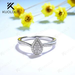 Kuololit Round Cut Rings for Women Soild 18K 14K White Gold Bridal Bridal Set Wedding Engagement Vintage Party Valisal 240507