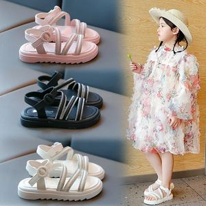 Girls Fashionable Roman Sandals 2024 Summer Medium and Large Children Soft Sole Sweet Childrens Anti-Slip Beach Shoes 240527