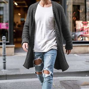 Męskie swetry 2022 Mężczyźni Kardigan długi sweter Mężczyzna Solidne swetry swobodne jesień zimowe płaszcze 5 kolorów luźne ubrania męskie rozmiar S-2xl Q240527