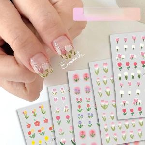 1st Tulip Water Nail Decal Snowdrops Sticker Flower Tropical Leaf Butterfly Transfer Summer Decor Manicure Tattoos