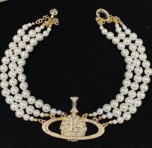 Ny Saturn Three Layer Necklace Designer Pearl Neckor Personlighet Avancerad unik klassisk Dainty Jewelry Wedding Present