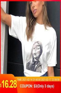 Duman kız görüntü nostaljik tees gömlek kadın yaz kısa kolu o boyun pamuk klasik tshirt rahat vintage tshirts üstler 20213577117