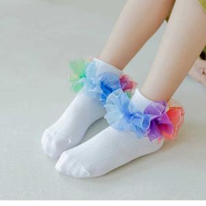 Calzini per bambini arcobaleno - calzini di cotone arruffato colorato per bambini calzini da ballo flangiati da ballo principessa per studenti comodi e breat d240528