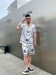 24SS Unisex Hawaiian Beach Tracksuit Set - Color Block Printed Shirt Shorts för män och kvinnor Asiatisk storlek M -3XL A13