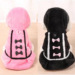 Vestido de vestido de inverno para cães roupas de estimação rosa/preto menina para cães pequenos gatos gatos com capuz de cachorro casaco de cachorro