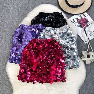 High end fashion sequin skirt for women in summer high waisted A-line ultra short skirt small stature buttocks wrapped one step skirt half skirt