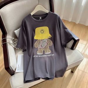 Koszulka damska Plus w rozmiarze Damska Rozmiar klatki piersiowej 160 Summer Losowa kreskówka T-shirt 4-kolorowy 6xl 7xl 8xl 9xl 10xl 160 kg J240527