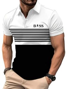 2024 Golf Wear Men Men Fashion Short -Sleaved полосатые штампы Полошан повседневная лацветная рубашка для рубашки мужская одежда 240528