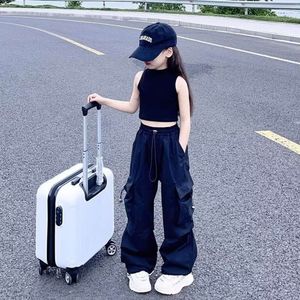 Teen Girls Jogger losen lässige Mode Kinder Straight Hosen Taschen Design Trendy Cool Streetwear Kinderhosen 5-14 Y L2405 L2405